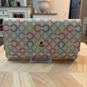 Coach Multicolor Circle Pattern Wallet With Checkbook Insert